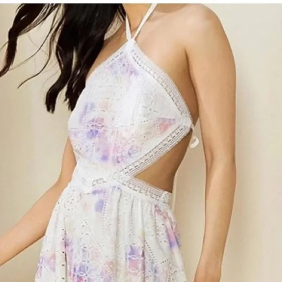 Gianni Bini Delaney Embroidered Eyelet Halter Tie Dye Dress - Picture 4 of 14